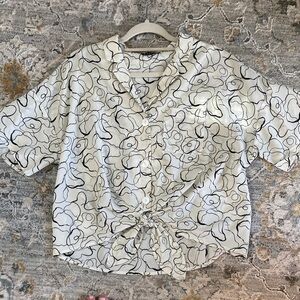 Very J Black and White Floral Button Down Shirt